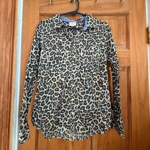 JCP St. John's Bay Cheetah Print Long Sleeve Button Up Blouse | Size Medium